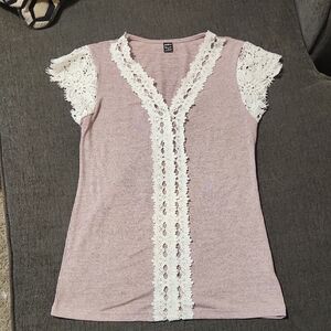 Women's Lace Trim Pink Top